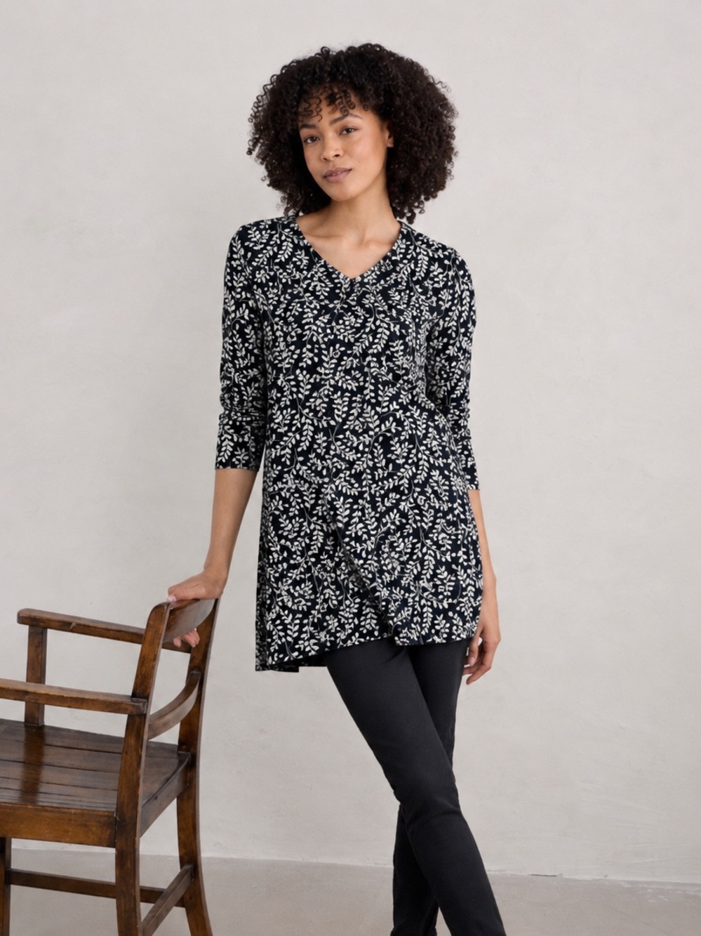 Seasalt Cornwall Organic Cotton Tunic Top US 12 Coastal Grandma Boho V-Neck